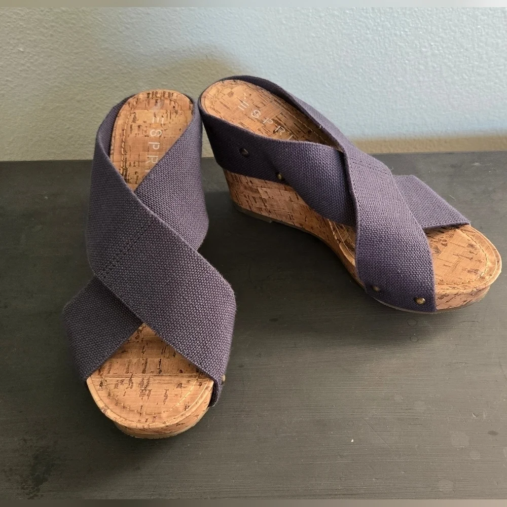 Espirit Oceane Navy Wedge Sandals Size 7